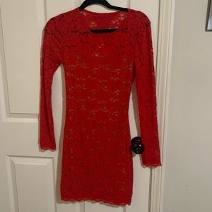 Lace Red Dress Open Back